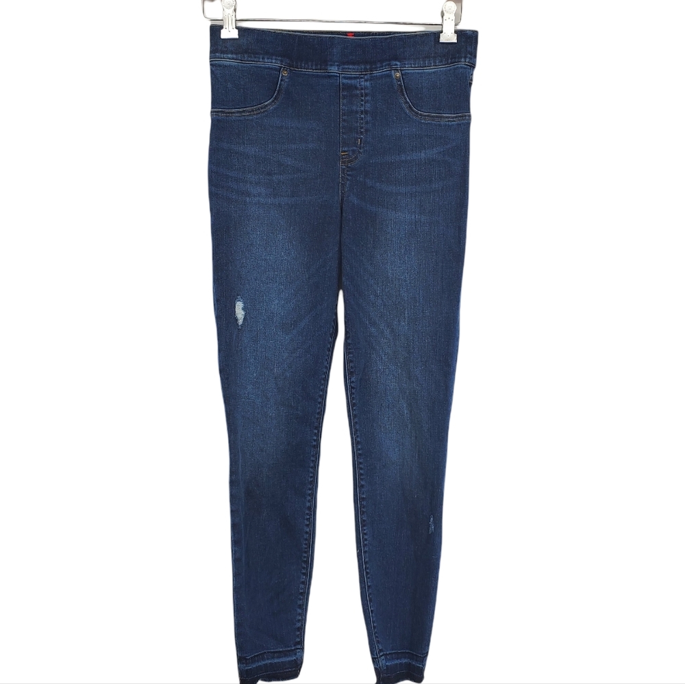 Spanx Women's Size M Blue denim ankle jean jegging stretch leggings EUC